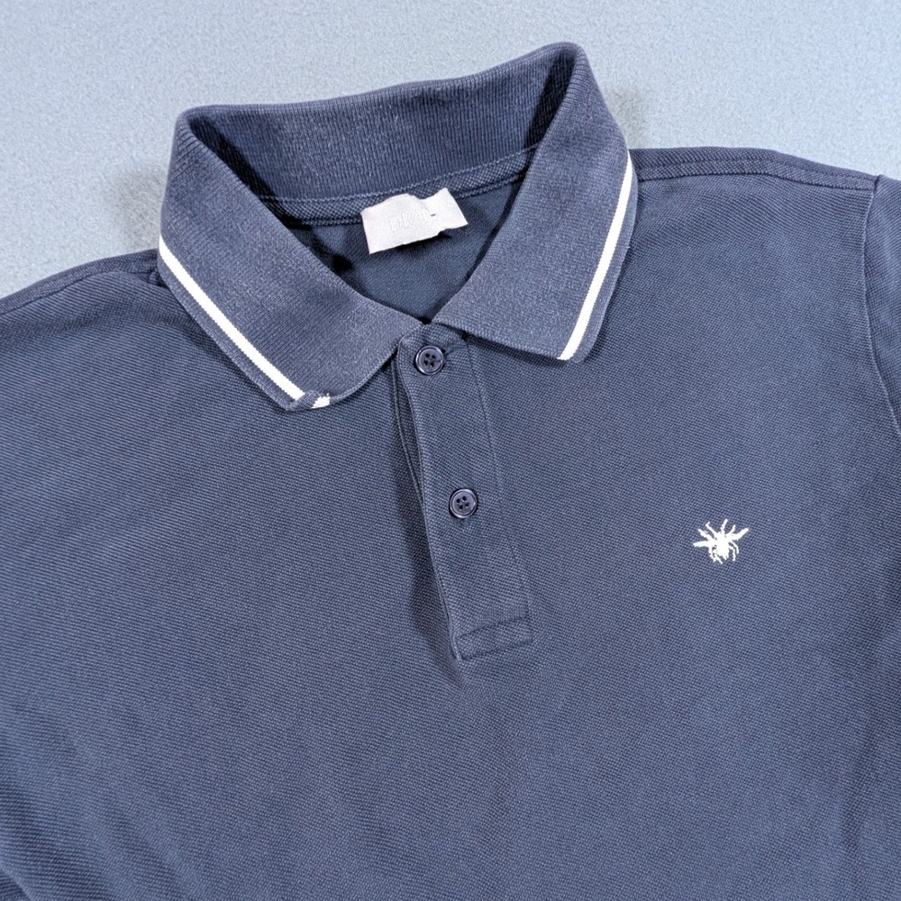 Dior Polo Shirt Mens Medium Blue Bee Embroidery Tipped Short Sleeve 733J805B0373